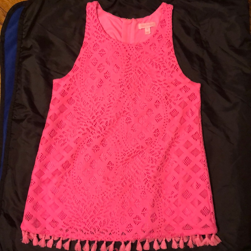 Pink dressy Lilly Pulitzer tank top with fringe